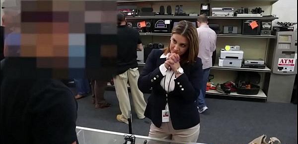 Busty office babe pawns pussy for cash